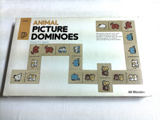 Complete Vintage Animal Picture Wooden Dominoes by Plain Toys 2407