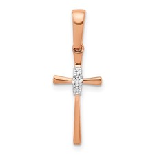 14k Rose Gold .03Ct Diamond Cross Pendant 0.67g, L-25.5mm, W-9mm Gift for Her