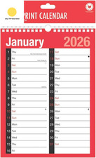2026 Wallplanner R&B - A4 2 Column Month to View Slim Wallplanner Spiral Bound