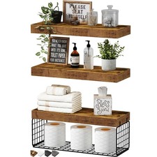 QEEIG Bathroom Shelves Over Toilet Wall Mounted Brown, Set of 3, 15.7" 
