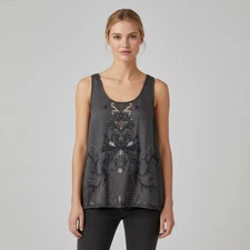 Odd Molly Embroidered Brown Satin Tank Top Size 1/Small