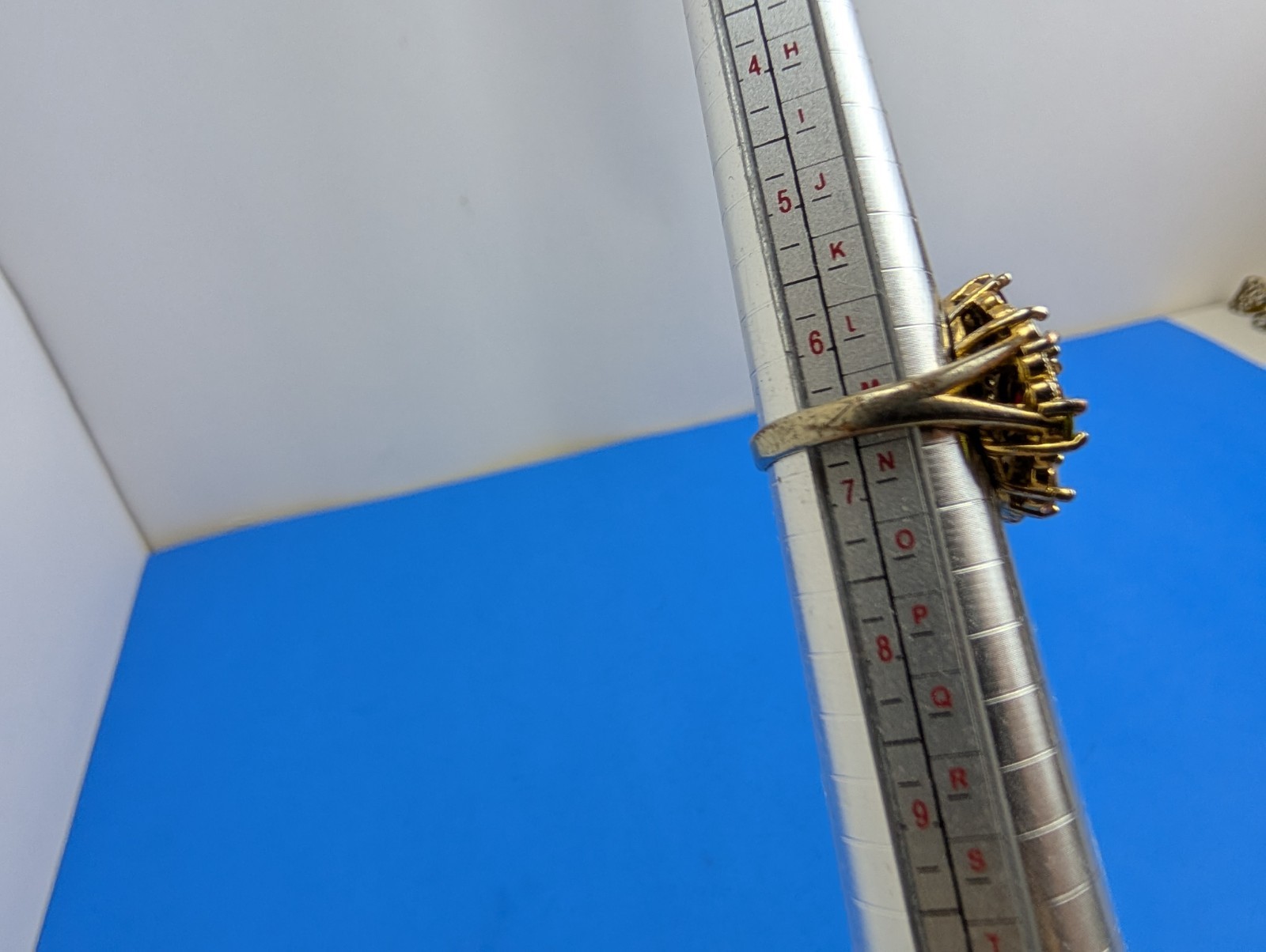 Large Gold Tone Statement Ring Rainbow Rhinestone… - image 2