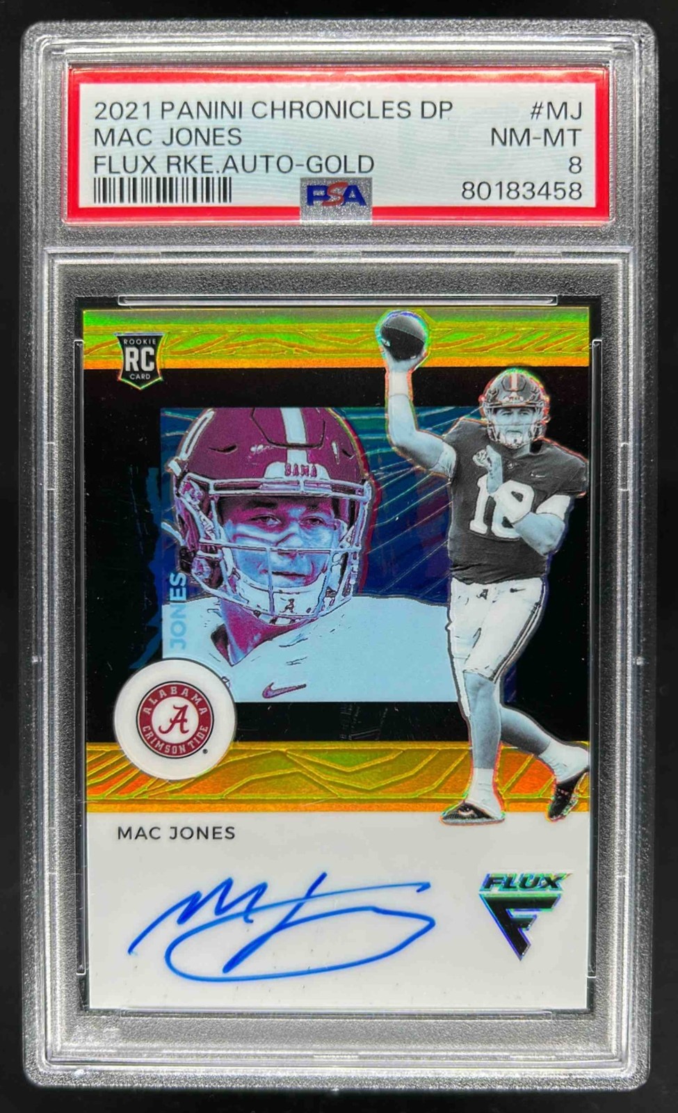 Mac Jones Panini Chronicles Draft Picks Flux Rookie Autographs #MJ Gold