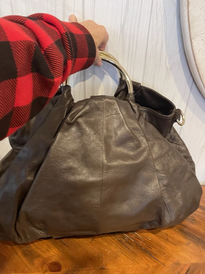 Bolso de mano Aqua Madonna bolso marrón estampado forro grande cuero suave Foto 2 de 4