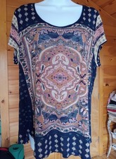 Lucky Brand t-shirt blue mandala design woman's 1X plus size hippie boho