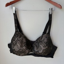 Lane Bryant Cacique Women's Black Bra 44D Wireless Lace Overlay Lightly Lined