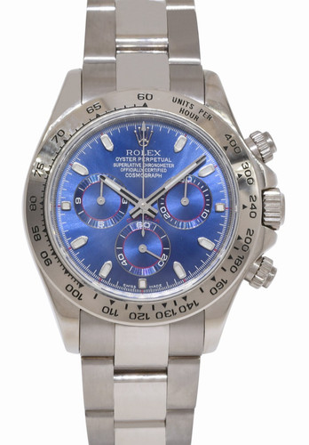 Rolex Daytona Chronograph 18k White Gold Custom Blue Dial 40mm Watch D 116509