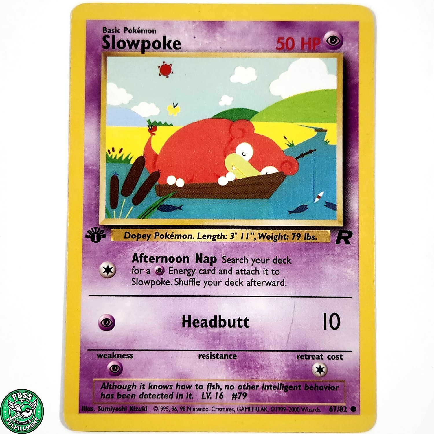 Pokemon TCG Slowpoke 67/82 1999 Team Rocket 1st Edition MP Moderate Play