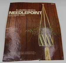 NEW 1976 Columbia-Minerva Needlepoint Plant Hanger Green 5 1/4"x 6"x5 1/4"