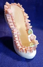 Art Mark High Heal Porcelain Pink Lace & Roses Gold Heel