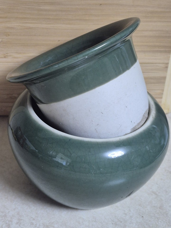 Caramic Pot Vintage - African Violet Self Watering Ceramic Pot 2 pc. Green Glaze 5 ...