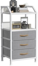 Bedside Table 40cm Wide with 3 Fabric Drawers & Open Shelf -  Light Grey