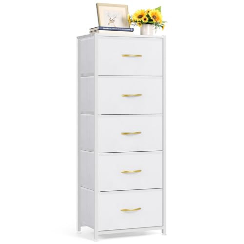 5 Drawer Dresser for Bedroom, Tall Fabric Storage Drawers, Tower Organizer