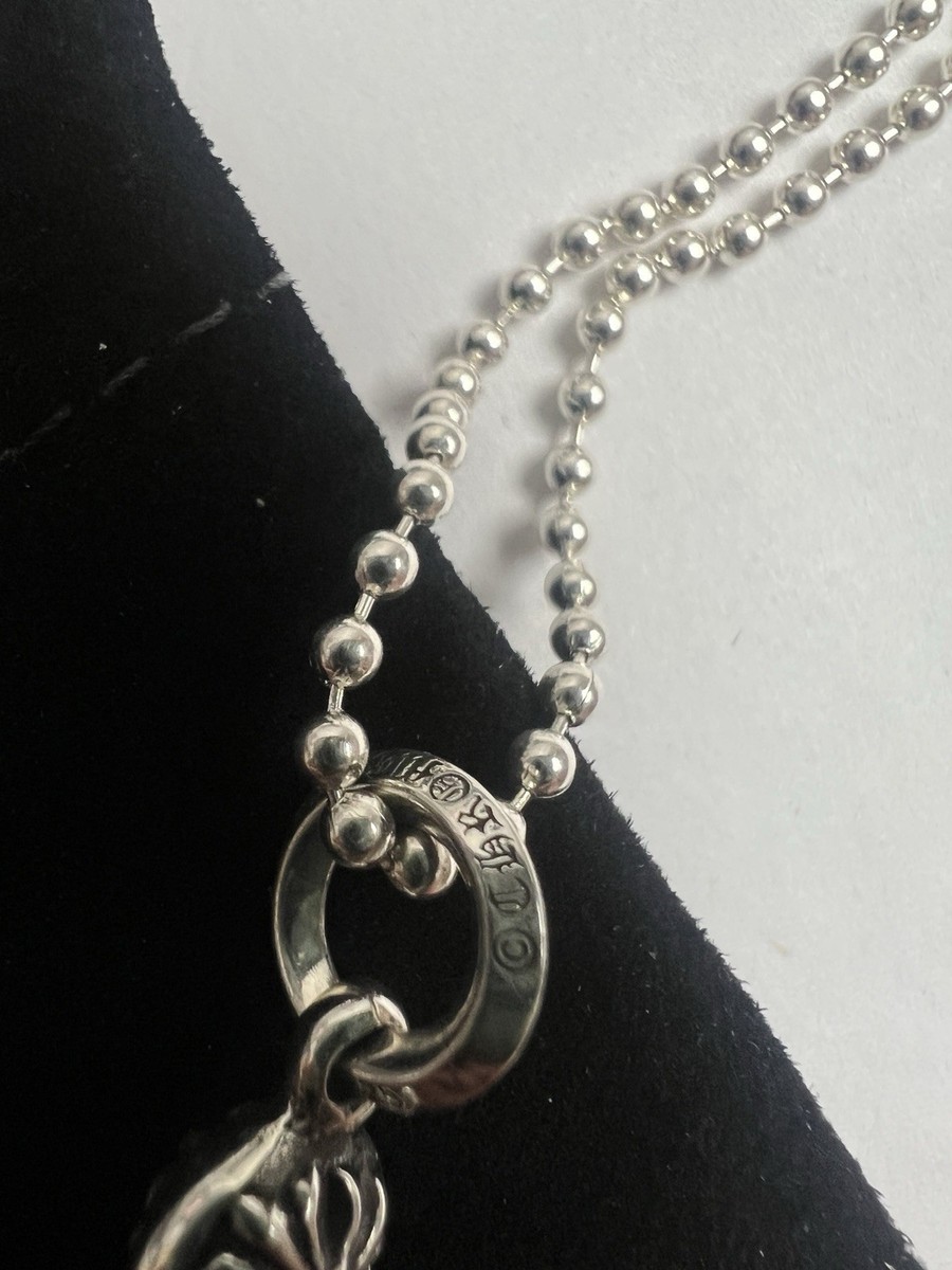 Unworn Chrome Hearts 1 Ball Tiny CH Cross Pendant Silver + 30 Inch