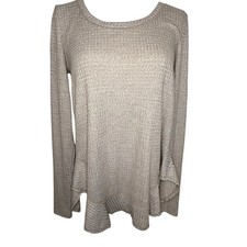 Anthropologie Saturday Sunday XS Wendy Waffle Knit Pullover Top Beige Split Back