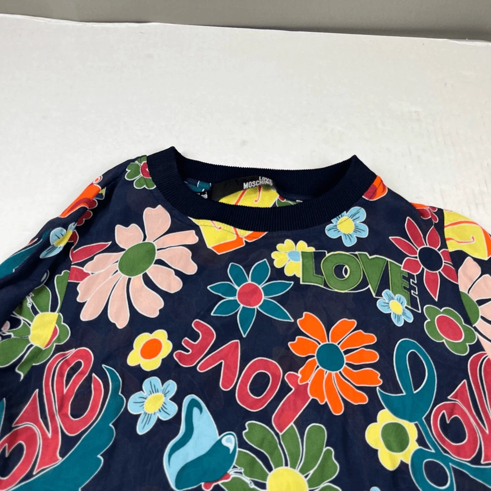 Blusa Love Moschino Mezcla Seda Floral Retro Años 70 Estampado Top Manga Larga Talla 2 Foto 3 de 4