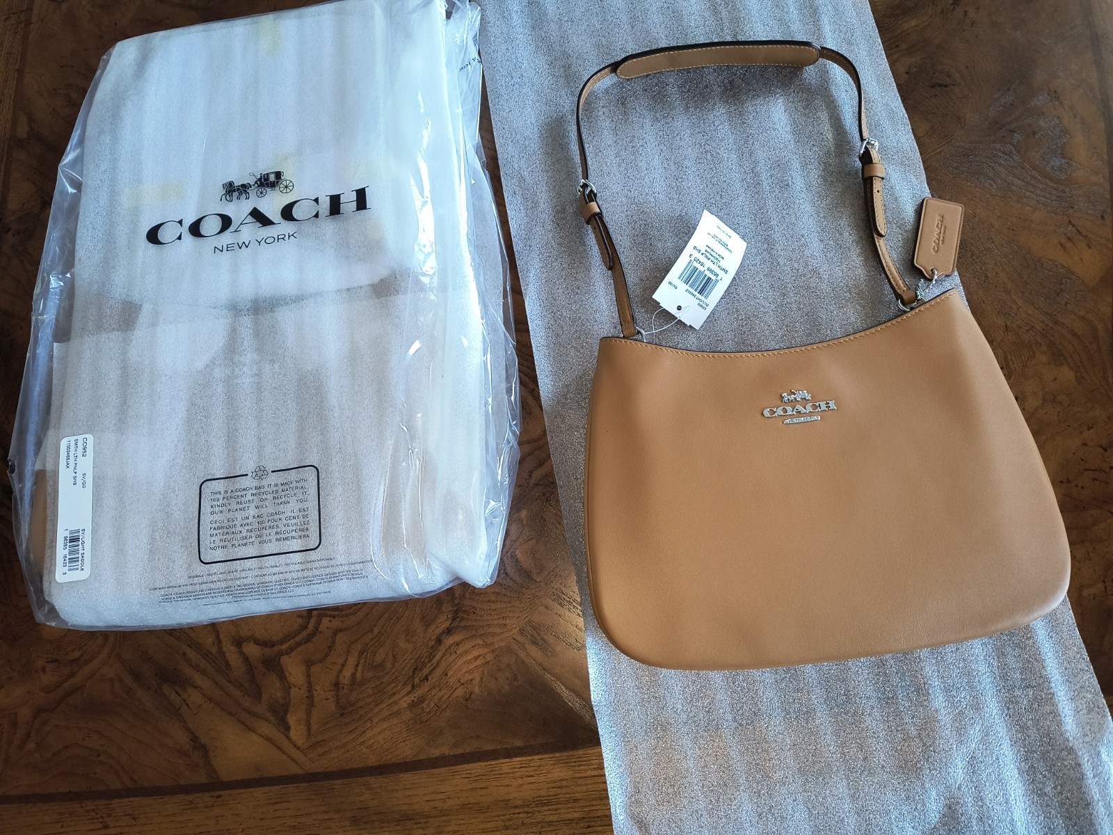 Auténtica Nueva Cartera de Hombro COACH Penélope Cuero Plateada/Silla Ligera CO952