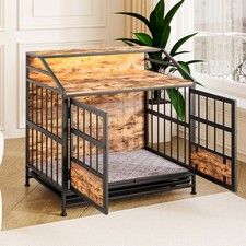 Multi-Function Furniture Style Dog Crate w/ Storage, Large Wooden Indoor Kennel