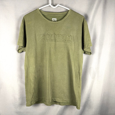 66 North T Shirt Green Large Iceland Embossed Logo Tee Organic Cotton Camp Hike