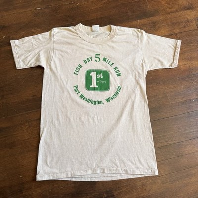 Vintage 70s Running Marathon Shirt Fish Day 5 Washington Wi Size Médium Adult 