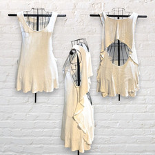 Mystree Boutique Waffle Knit Ruffle Open Back Tank Tunic Swim Coverup White M