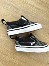 VANS Slip-On V Toddler Checkerboard Black/Gray Hook Loop Shoes US 2