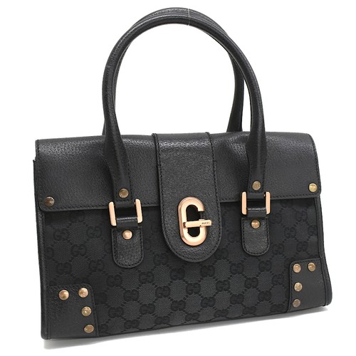 Gucci Handbag 124286 GG Canvas Jacquard Leather Black Copper Gold Hardware GUCCI