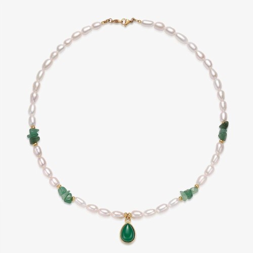 Fresh Water Pearl Necklace With Charm Pendants Jade