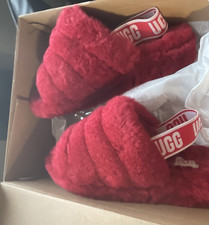 UGG Fluff Yeah Slide Women  s Slippers US 6 Red Fur Open Toe Rubber Slip On
