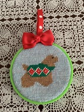 Handmade Needlepoint Buff Tan Cocker Spaniel Ornament Framed 4 Inch Unique