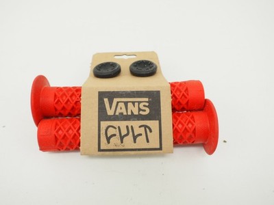 Cult X Vans Flanged BMX Bike Grips w/ End Plugs Waffle Pattern - Red