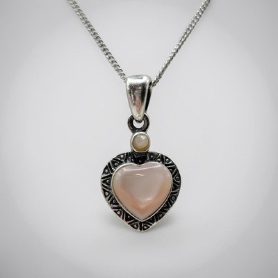 VTG 925 Sterling Mother Of Pearl Heart Pendant SLC Italy 18' Chain Necklace