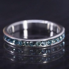 Size 8, vintage sterling silver 925 statement band ring with cluster blue cz
