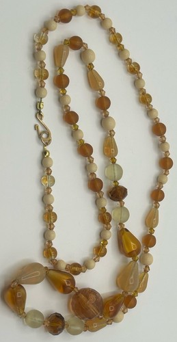 Vintage 1950s MCM Retro Long 30” Honey Amber Glass Beaded Necklace (Restored)