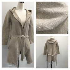 ZADIG  VOLTAIRE Beige Wool Blend Knit Sequin Hood Belted Cardigan Womens sz XS