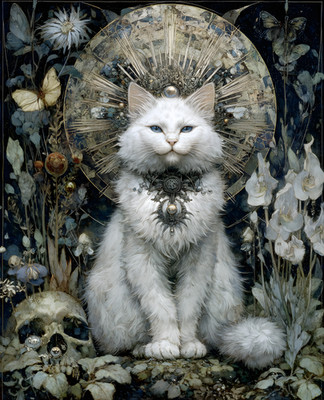 8x10 Cat Sitting in Flower Filled Garden Art Print - 171035300
