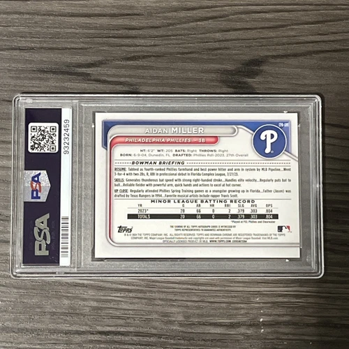 2024 Bowman Chrome Aidan Miller Prospect 1st Auto Autograph #CPA-AMI PSA 9 - Picture 2 of 2