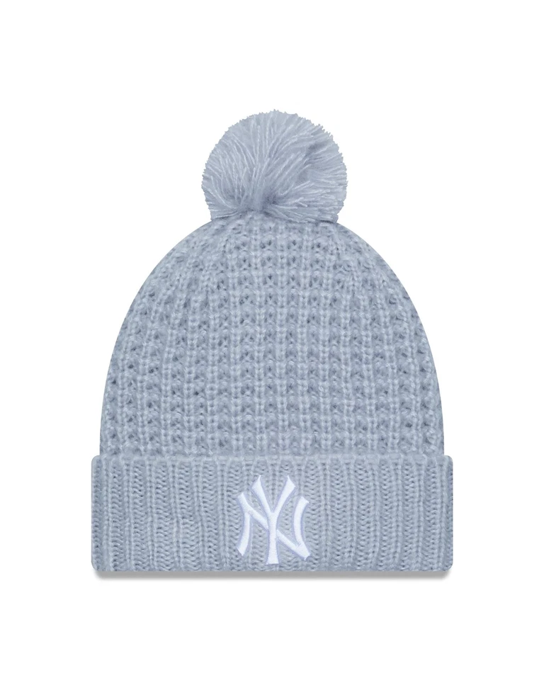 New Era Bonnet confortable à pompon pour femme ~ New York Yankees gris clair - Photo 1/1
