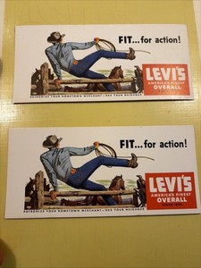 Levi's 2 Vintage Advertising Ink Blotters Cards Early 1950s Cowboy NOS Free Ship