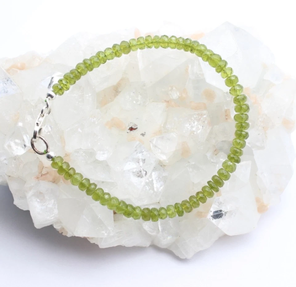 Peridot Armband edelsteinarmband Grün Olivin facettiert Rondell ca. 19,5 cm lang - Bild 2 von 4