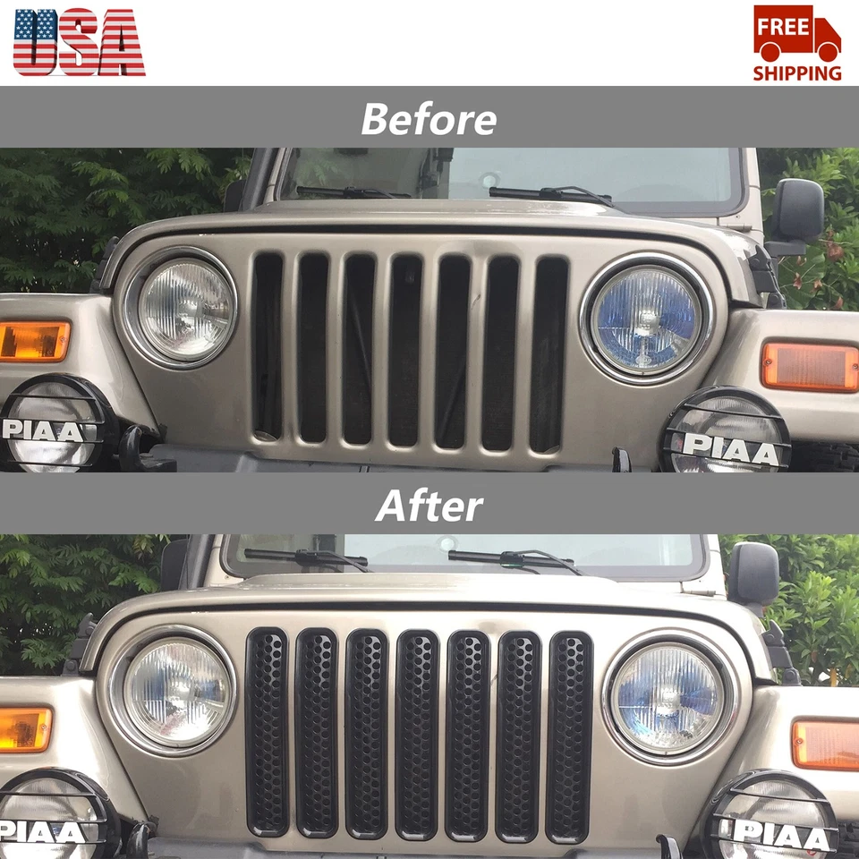 7PCS Black Clip-in Front Grill Mesh Grille Insert Kit For Jeep Wrangler TJ 1997+ - Изображение 4 из 4