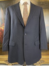 Brooks Brothers 44L MADE IN ITALY Wool Navy Chalk Stripe Flannel Suit Jacket