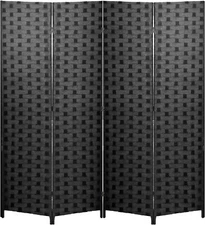 Room Divider Wood Screen 4 Panel Wood Mesh Woven Design Room Screen Divider