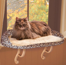 K H PET PRODUCTS DELUXE KITTY SILL WITH BOLSTER LEOPARD PRINT NEW 