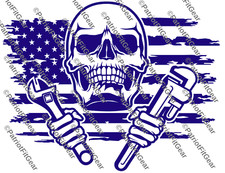 Fontanero, calavera, bandera, climatización, llave de tubo, campo petrolífero, Millwright, calcomanía de vinilo personalizada