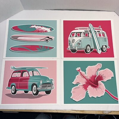 Surf Girl Beach Decor Wall Art Unframed Canvas Art 4 Pcs Girls Surf Canvas Art