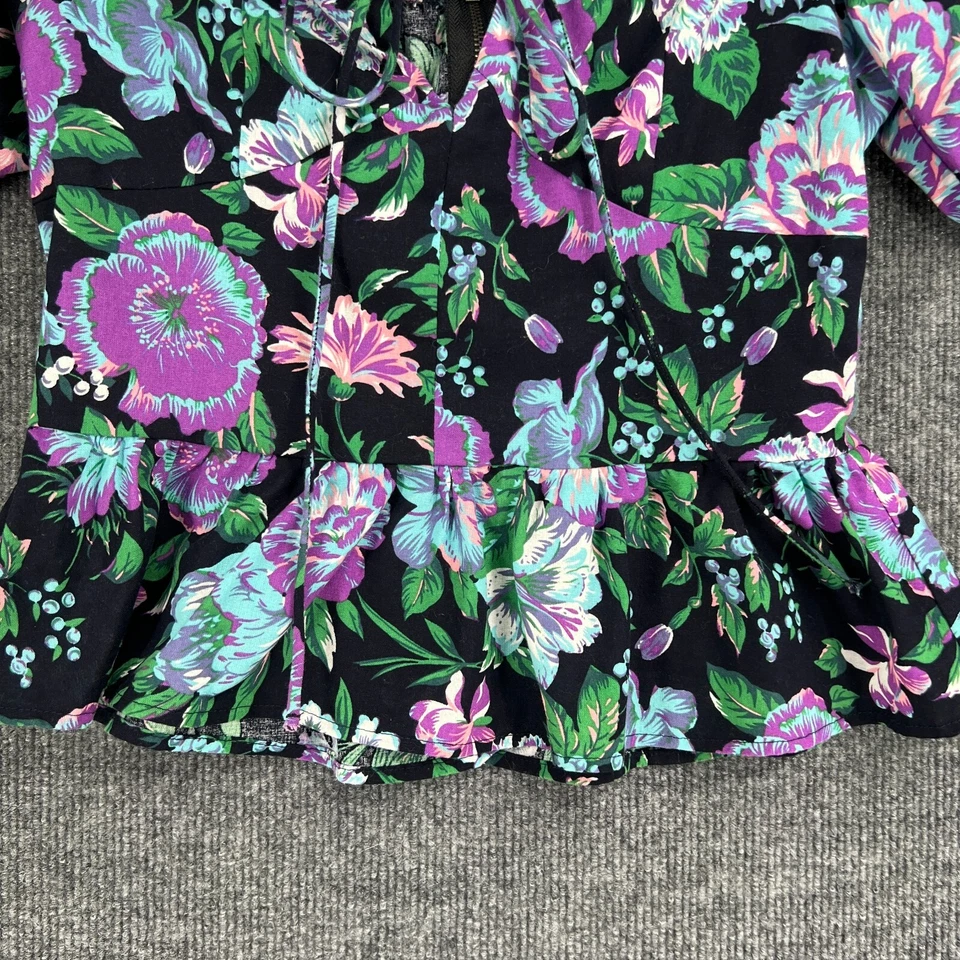 Blusa Lulumari Cropped Peplum Feminina Pequena Floral Manga Folhada Casa de Campo - Imagem 4 de 4