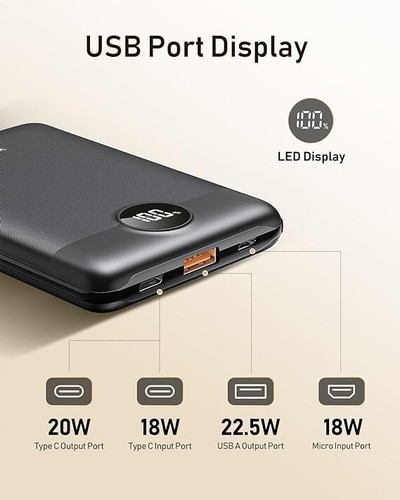 VEEKTOMX Mini Power Bank 22,5W USB C PD QC 3.0 Ultra Compacte snelle lader - Afbeelding 2 van 4