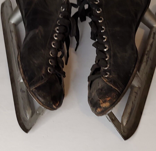 2 pair vintage black ice hockey skates antique size 10 and 8 Eagle & Johnson - Picture 6 of 13