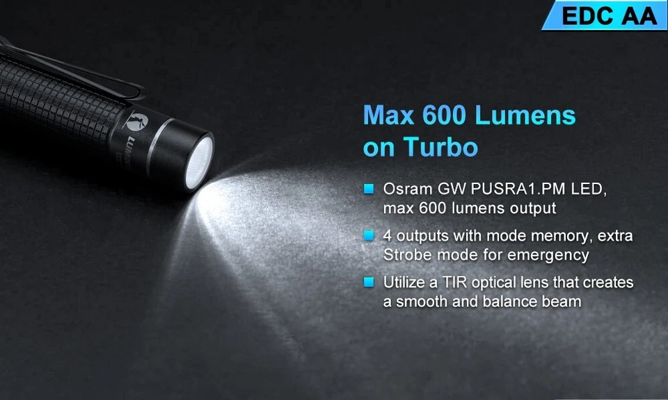 LUMINTOP EDC AA 600 Lumens Mini LED Flashlight, A 14500 Battery Included - Image 2 of 4